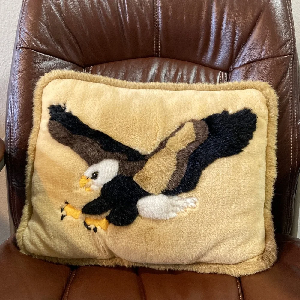 Jada Faux Fur Bald Eagle Accent Pillow Cabincore Rustic Plush Bird Southwestern